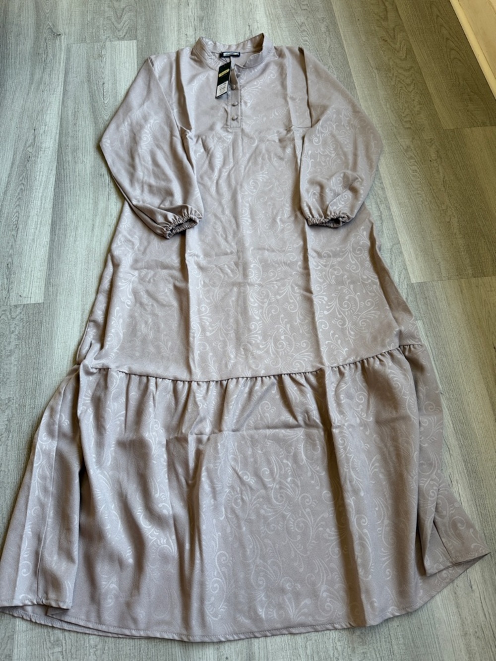 Tiered Long-Sleeve Dress in Mauve Paisley CAJA‎ # 1 E